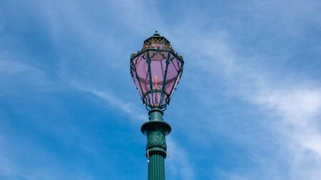 Detail of one beautiful pink street light in Venice, Italyの写真素材