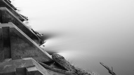 Black and white image of a watercourse.の写真素材