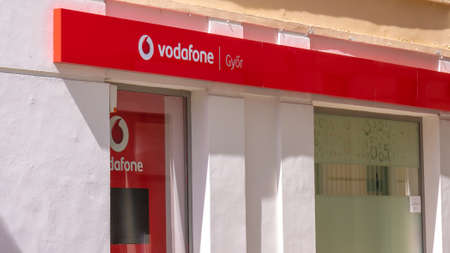 GYOR, HUNGARY 02 16 2020: The logo of the vodafone Gyor branch.
