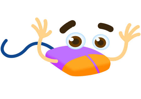 A Cute Blue Yellow Cartoon Computer Mouse. A computer mouse, plural mice or mouses is a hand-held pointing device that detects two-dimensional motion relative to a surface.のイラスト素材