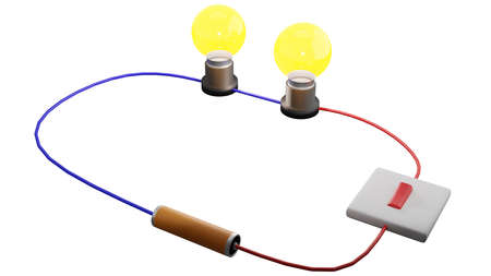 A series circuit in 3D rendering. A series circuit is a circuit in which resistors are arranged in a chain, so the current has only one path to takeの写真素材