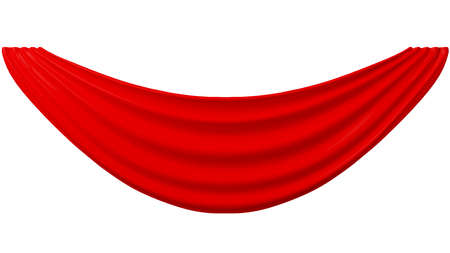 A 3D Cute Red Curved Curtain. A curtain is a piece of cloth intended to block or obscure light, or drafts,の写真素材