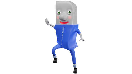 3D Rendering Eraser Cartoon Back To School. An eraser is an article of stationery that is used for removing marks from paperの写真素材