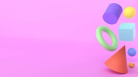 A 3D Pink Background for Presentation with Geometries.  The mathematical study of the properties, measurement, and relationships of points, lines, planes, surfaces, angles, and solids.の写真素材