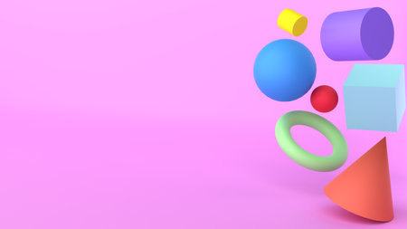A 3D Pink Background for Presentation with More Geometries. The mathematical study of the properties, measurement, and relationships of points, lines, planes, surfaces, angles, and solids.の写真素材
