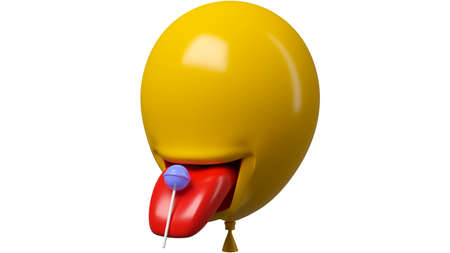 3D Rendering Balloon Tongue Out with A Candy on. A balloon is a flexible bag that can be inflated with a gas.の写真素材