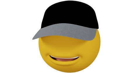 A 3D Illustration of A Happy Emoticon Wearing A Hat. Emoticon is a a representation of a facial expressionの写真素材