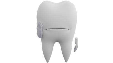 A 3D Illustration of A Cartoon Tooth Having A Toothache. The teeth function to mechanically break down items of food by cutting and crushing them in preparation for swallowing andの写真素材
