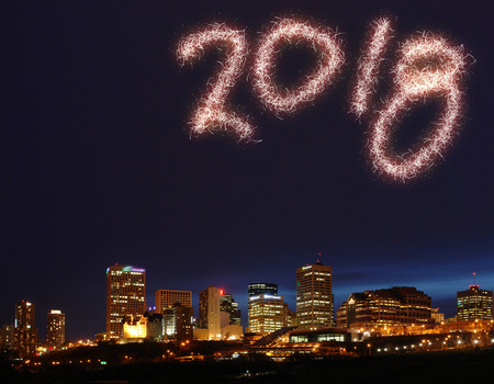 2018 new year firework in the night over a generic city
