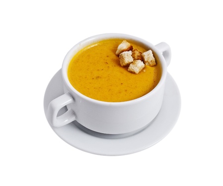 Soup photo in a bowl on a white backgroundの写真素材