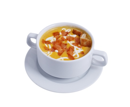 Soup photo in a bowl on a white backgroundの写真素材