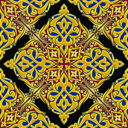 Seamless floral arabesque tiling combination in dominantly golden effect color