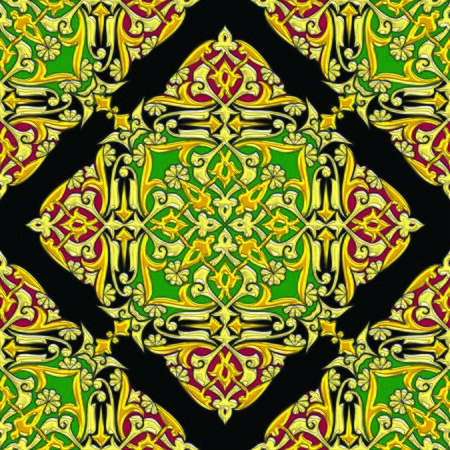Seamless floral arabesque tiling combination in dominantly golden effect color