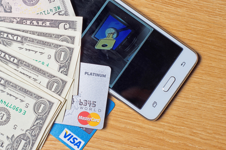 Volgograd, Volgograd region, Russia - November 3, 2016. Protection of mobile banking and payments, it is a fundamental action of all systems.のeditorial素材