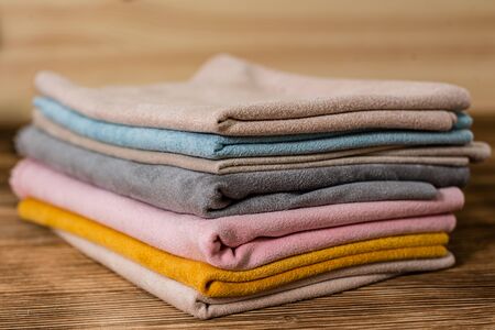 Closeup image of vintage, cotton, multicolored dinner napkinsの写真素材
