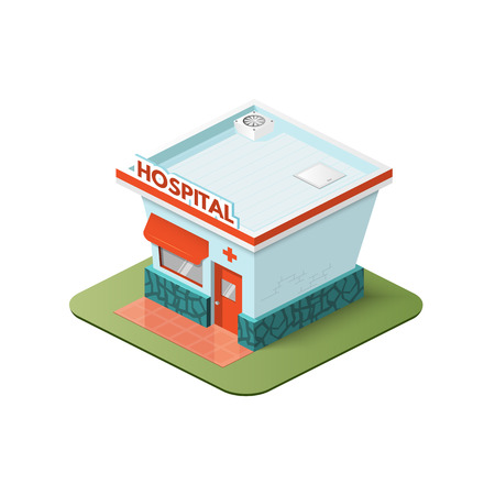 Vector art city, 3d style isometric view, ambulance, hospital, clinic.のイラスト素材