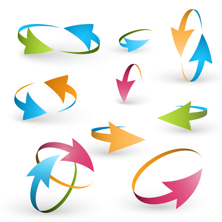 Illustration with a set volume of cursors, icons,computer mouse, vector arrows, performed in a spherical design. Tool , element design .のイラスト素材