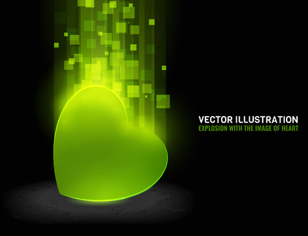 abstract image of explosion, illustration background, dark matter, the explosion effect. With the image of the heart.のイラスト素材