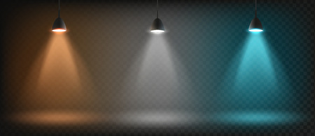 Artificial illumination lamps, vector graphics, glow effect, element, design tool, sunshine, illustration for presentations, electrical lighting, background for your design.のイラスト素材