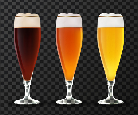 Vector illustration of a glass of beer. Realistic illustration of a beer glass. Vector beer in photorealism style. A glass of beer as a design element.のイラスト素材