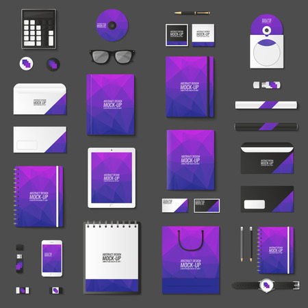 Corporate identity template set. Business stationery mock-up  . Branding design. Notebook, card, catalog, pen, pencil, badge, tablet pc mobile phone letterheadのイラスト素材