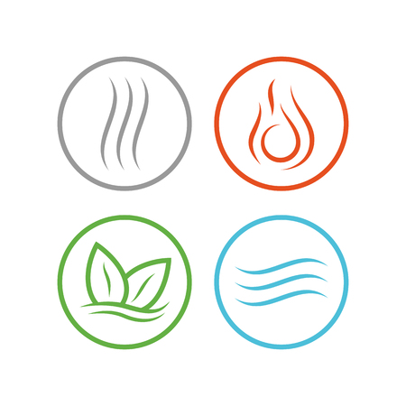Four forces elements. Water, fire, earth, air. The symbols of magic and power. The layout for the logo.のイラスト素材
