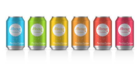 Vector illustration. EPS 10. The image of the empty layout for your design. Package design. Bottle with water drops. Mock up illustration. Bank of carbonated water. Tasty drink, can lemonade or beer.のイラスト素材