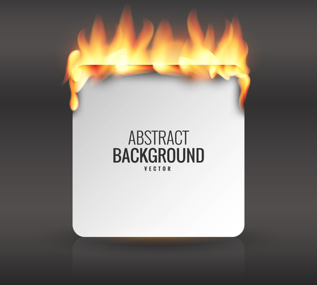 Empty space for an inscription with burning paper. Vector graphics with realistic effects of fire, flame, light. Design element. A background for your label. Burning paper effect.のイラスト素材