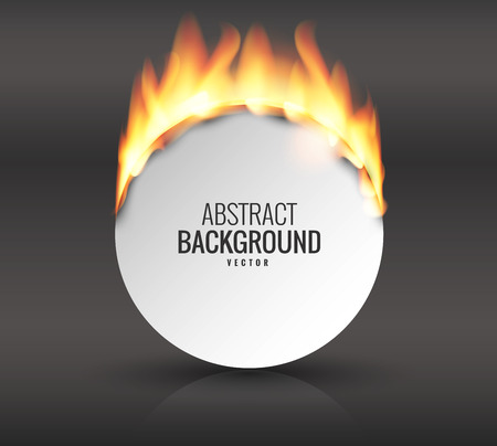 Empty space for an inscription with burning paper. Vector graphics with realistic effects of fire, flame, light. Design element. A background for your label. Burning paper effect.のイラスト素材