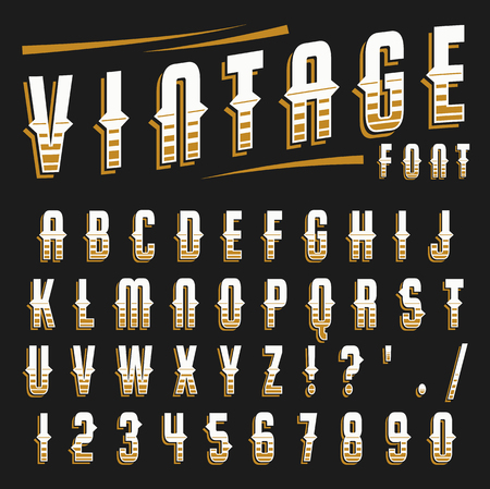 Vector set of letters in retro style, vintage, old. Isolated letters and numbers.のイラスト素材
