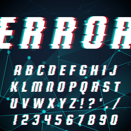 Vector set of letters in the style of errors, hindrances, glitch. Isolated letters and numbers.のイラスト素材