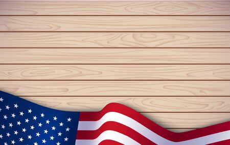 Memorial day with, vector image, poster and banner for the holiday and sales day. American flag on the background of a wooden board with the inscription.のイラスト素材
