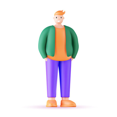 3d vector cartoon character with computer.のイラスト素材