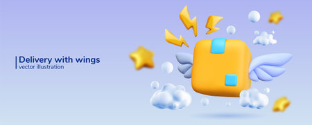 Vector 3d icon box with wings.のイラスト素材