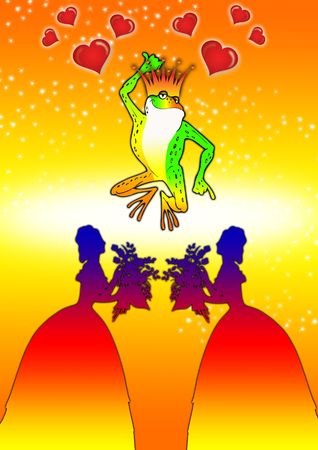 A prince of a frog kneeling, offering you his heart.の写真素材