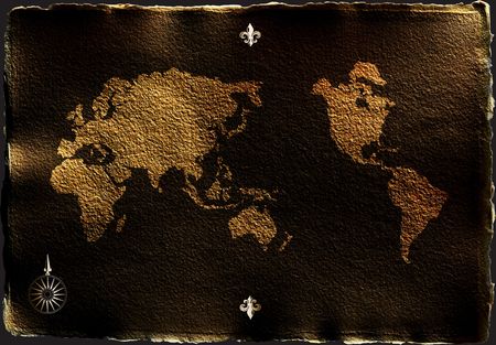 antique parchment like paper map on a white background with torn edges and shadowのeditorial素材