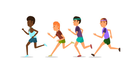 Athletes running one after the other in shorts and T-shirts.のイラスト素材
