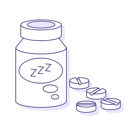 Sleeping pills with three Z Isolated on White Background. Vector outline illustration.のイラスト素材