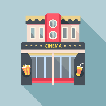 Cinema theater building detailed flat icon. Lond shadows. Vector illustration.のイラスト素材