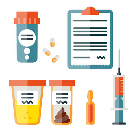 Icon set in flat style. Medicine illustrations. Medicine and drugs. Vector illustration.のイラスト素材