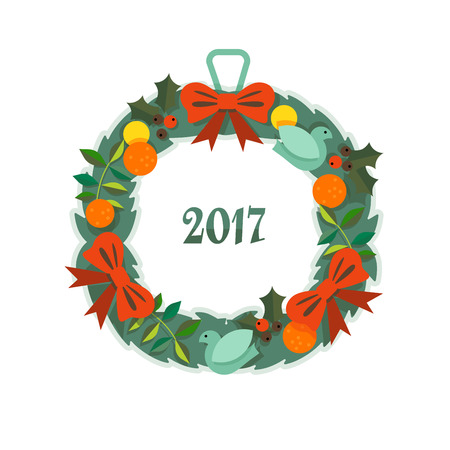 Christmas wreath and a bouquet in the backgroundのイラスト素材