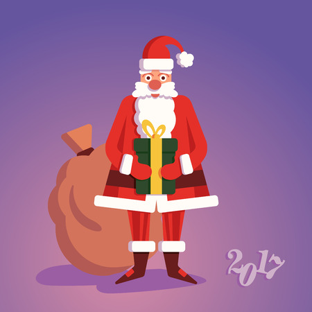Christmass Santa Claus with gift on background cardのイラスト素材