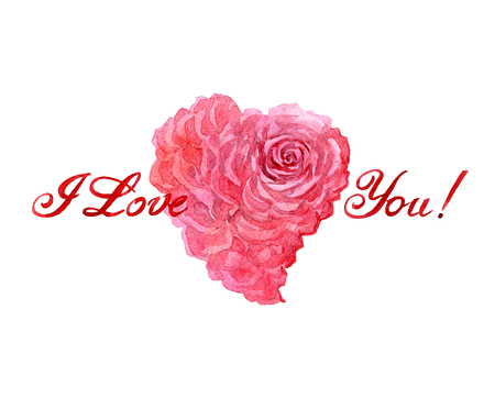 Watercolor valentine's day with rose heart card isolated on a white background illustration.の写真素材