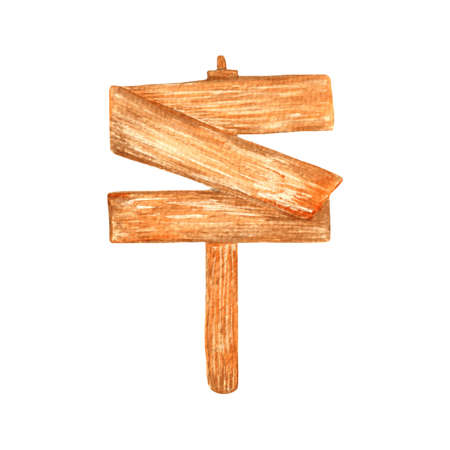 Watercolor wooden signs. Retro, old hand-painted wood banners, board, planks.の写真素材