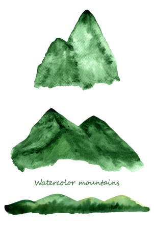 Set of Watercolor rocky watercolor mountains isolated on white background.の写真素材