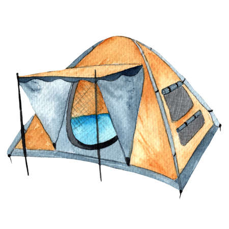 watercolor camping tentの写真素材
