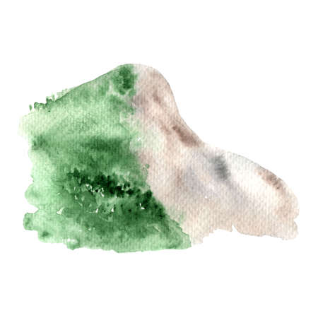 Watercolor rocky mountains with a cover of grass on it landscape isolated on white background.の写真素材