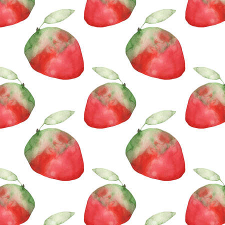 Seamless watercolor pattern with strawberries on a white background.の写真素材