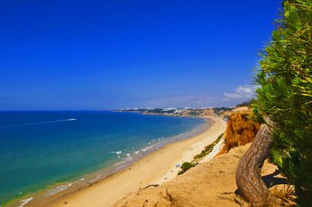 View of the ocean from the mountain, summer, Albufeira, Portugalの写真素材