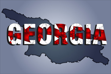 The contours of territory of Georgia republic in grey colours and word Georgia in colors of the oficial flag, red and whiteの写真素材